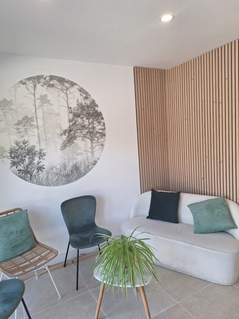 Fauteuils et canapé du cabinet de psychanalyse à Savenay
